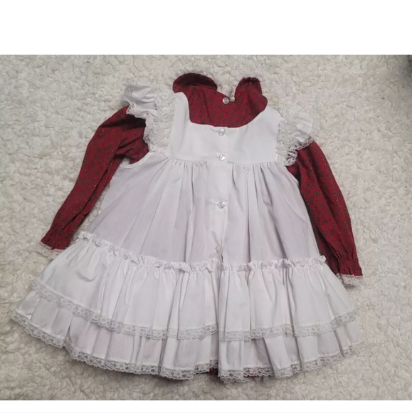 Vintage  Bryan Girls Dress  3 T Red White  2 Pieces Long Sleeves - Picture 2 of 4